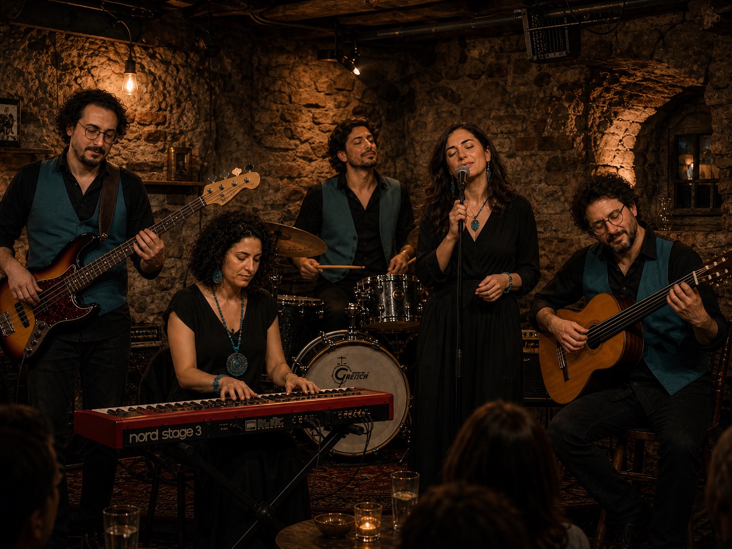 Modern Ezgi performing live in a small venue